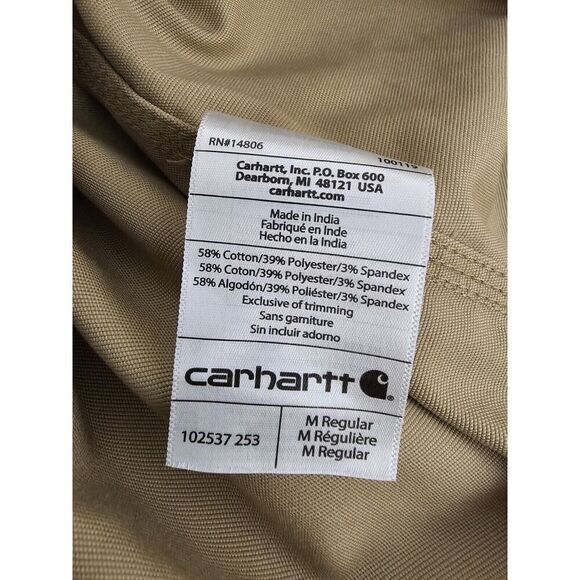 Men's Medium Carhartt Relaxed Fit 102537 Work Short Sleeve Shirt Button Up Tan - Picture 4 of 10
